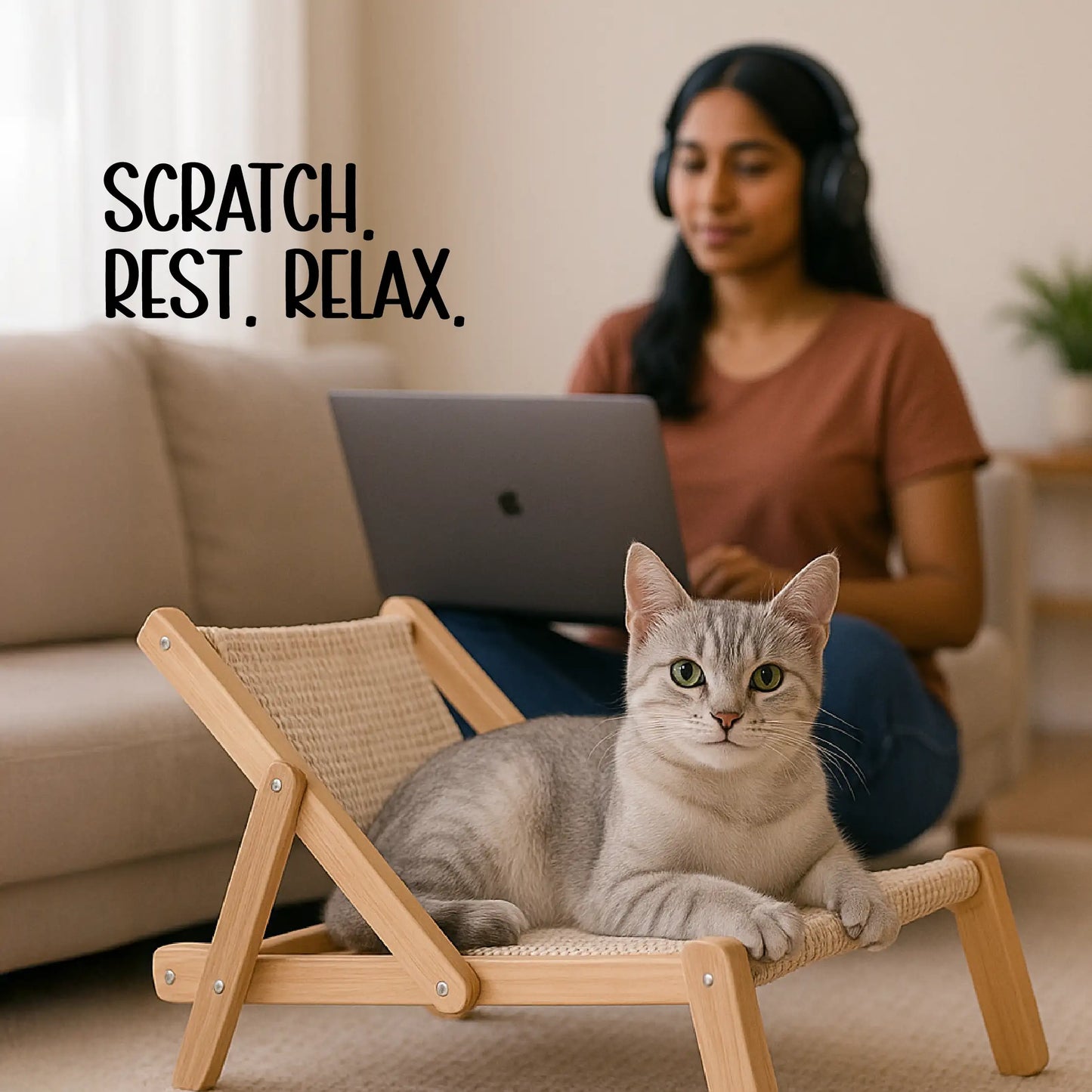 Meow Scratch Lounge – Cat Scratcher & Relax Bed