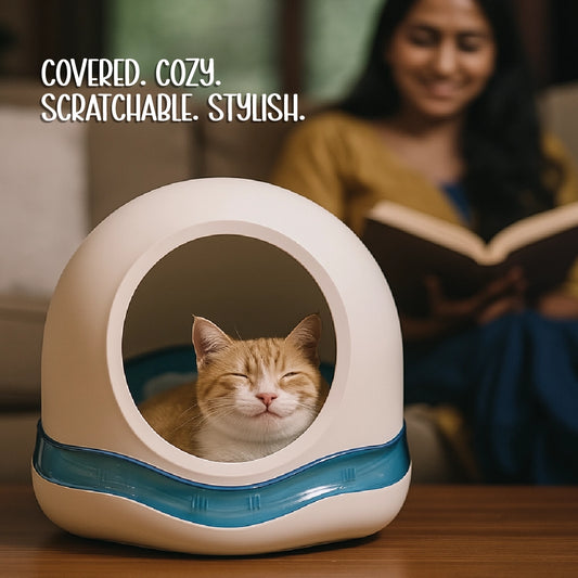 Meow Cave – Covered Cat Lounge with Built-in Scratch Board | Safe, Cozy & Enclosed