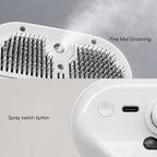 Handheld mist grooming brush head with metal comb teeth and spray switch button