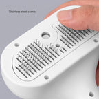 Handheld grooming brush with stainless steel comb rows and rounded guide holes