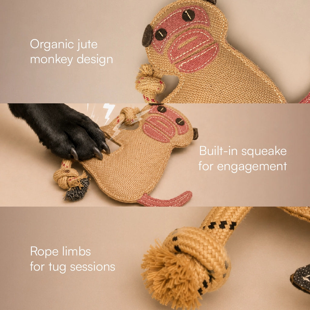 MonkeyChew Toy Organic Jute Chew & Tug Toy For Dogs & Cats