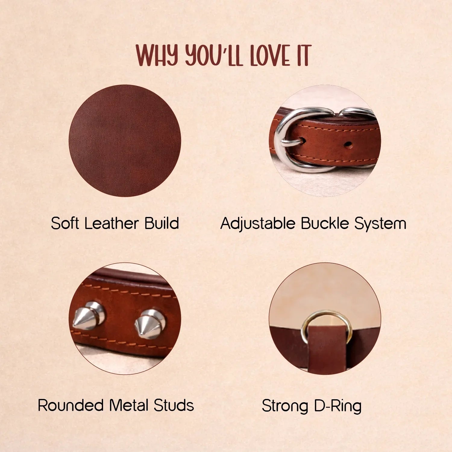 NobleSpike Collar - Soft Leather Comfort Collar for Dogs - Tilting Heads