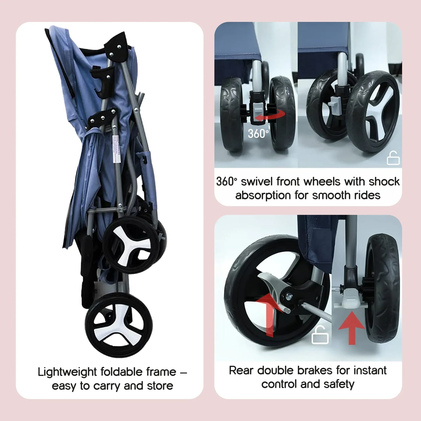 NimbusShield Stroller | Foldable, Lightweight Pet Stroller | Comfort & Safety on Every Walk - Tilting Heads