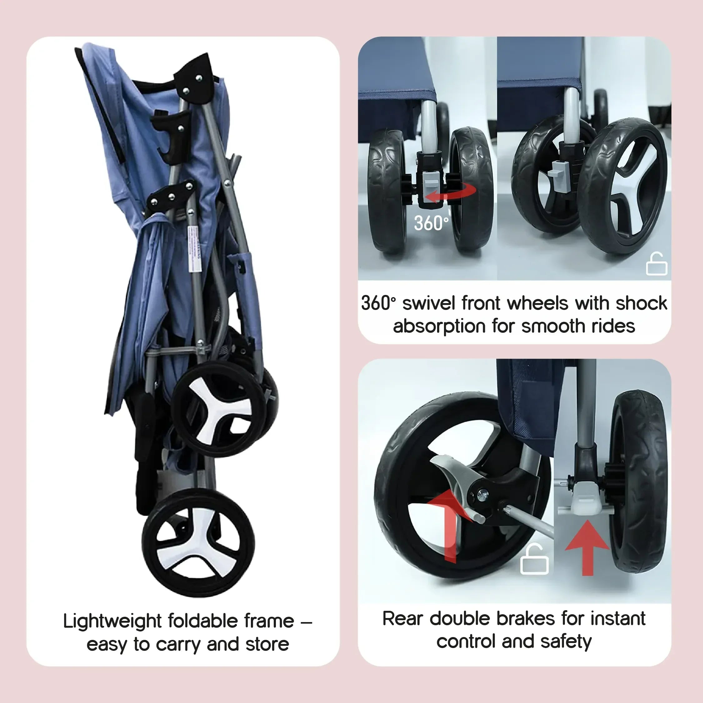 NimbusShield Stroller | Foldable, Lightweight Pet Stroller | Comfort & Safety on Every Walk - Tilting Heads
