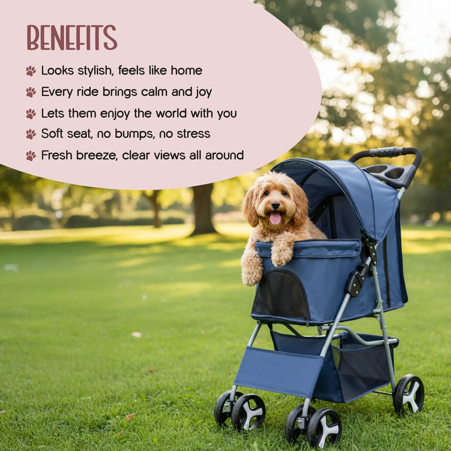 NimbusShield Stroller | Foldable, Lightweight Pet Stroller | Comfort & Safety on Every Walk - Tilting Heads
