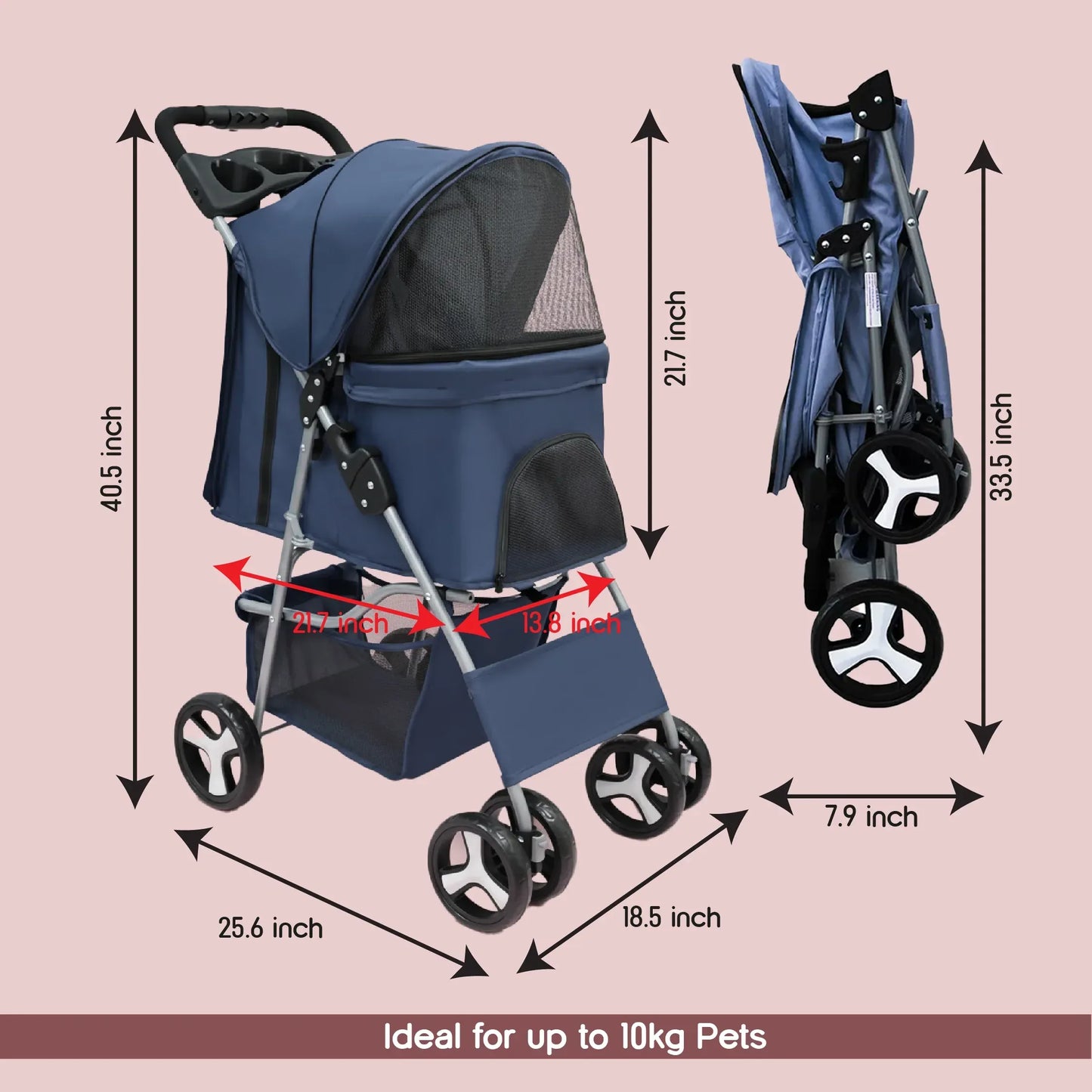 NimbusShield Stroller | Foldable, Lightweight Pet Stroller | Comfort & Safety on Every Walk - Tilting Heads