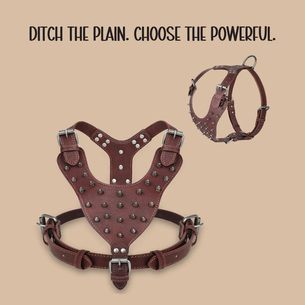Oathkeeper Spike Harness – Soft Premium Leather | Silver Rivet Design | Adjustable & Secure Fit - Tilting Heads