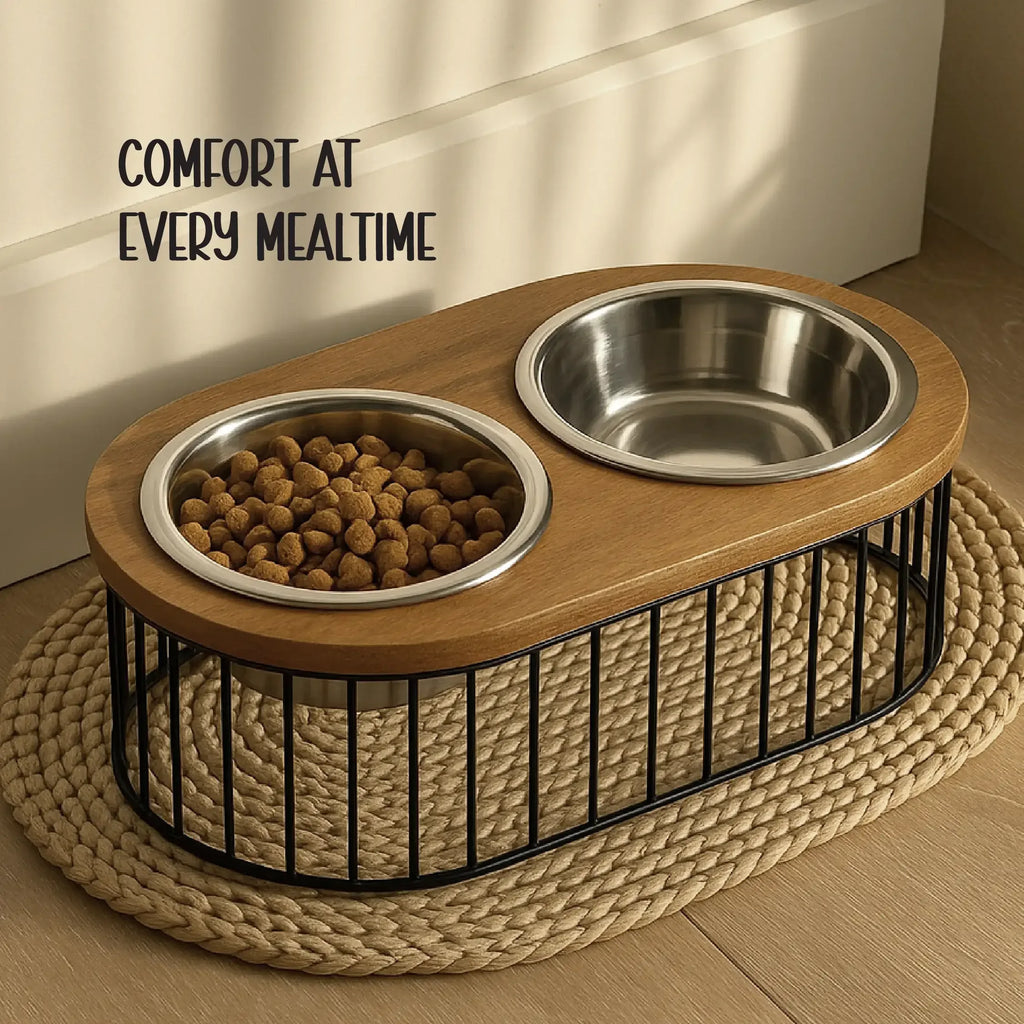 Orbit Dining Table | Ergonomic Design | Dual Bowls | Minimalist Wooden Diner - Tilting Heads