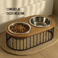 Orbit Dining Table | Ergonomic Design | Dual Bowls | Minimalist Wooden Diner - Tilting Heads