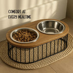Orbit Dining Table | Ergonomic Design | Dual Bowls | Minimalist Wooden Diner - Tilting Heads