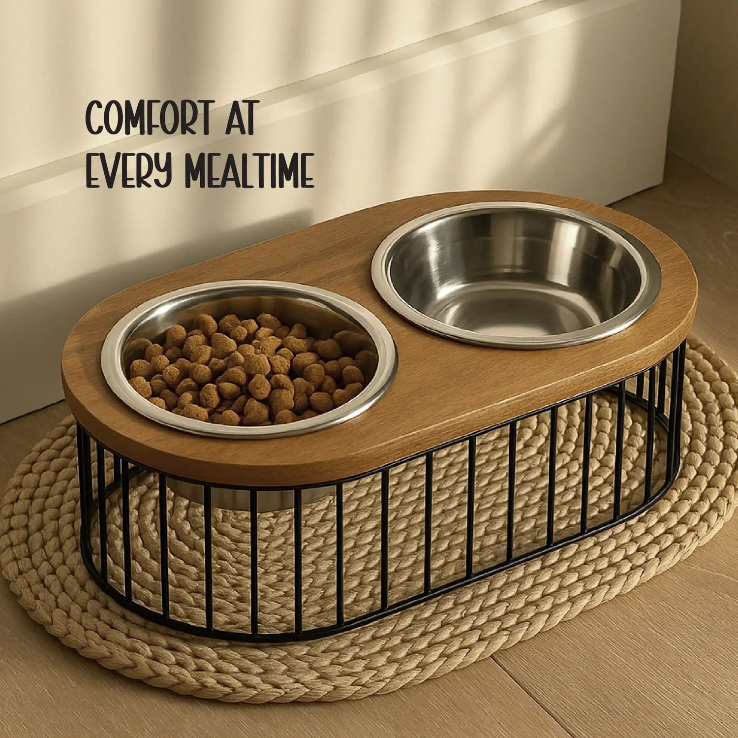 Orbit Dining Table | Ergonomic Design | Dual Bowls | Minimalist Wooden Diner - Tilting Heads