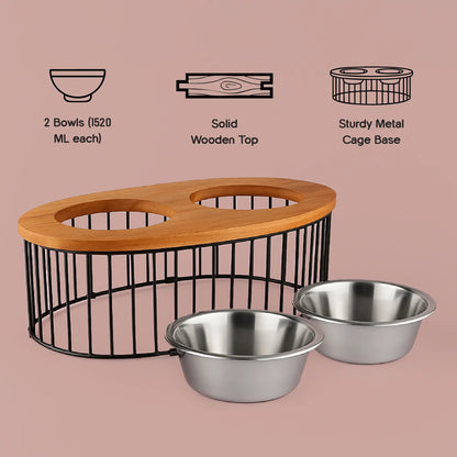 Orbit Dining Table | Ergonomic Design | Dual Bowls | Minimalist Wooden Diner