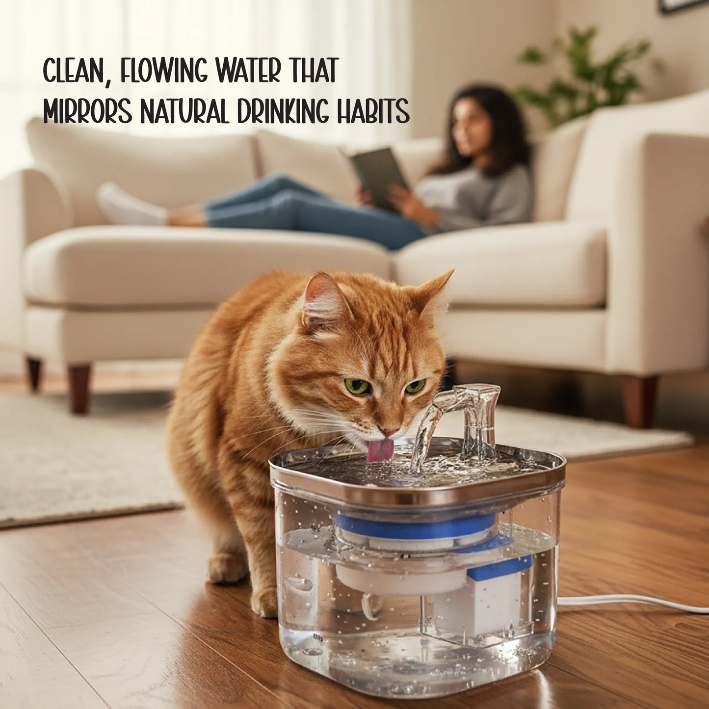 OxyFlow Fountain | Stainless-Steel Flowing Water Dispenser | Keeps Pets Hydrated & Healthy