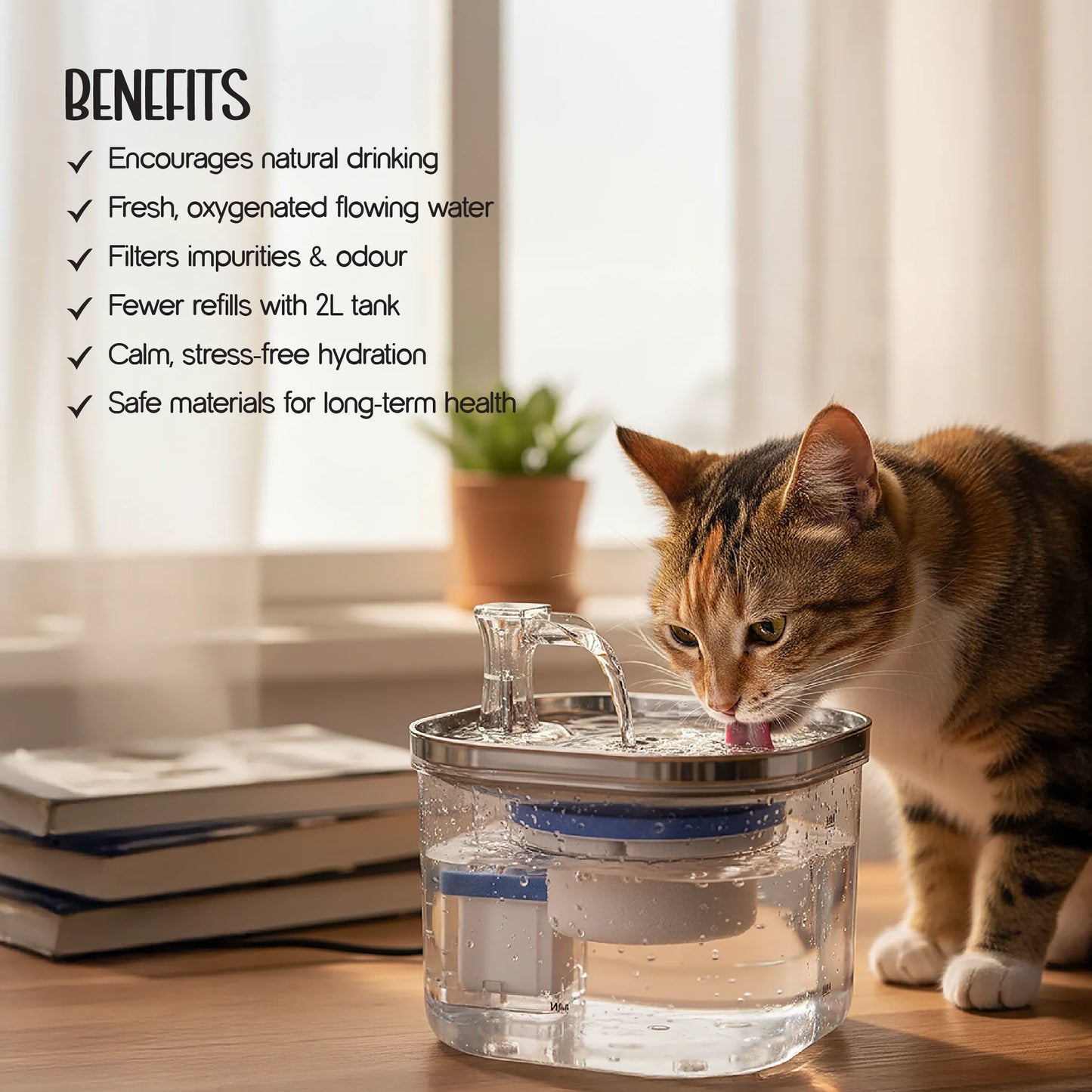 OxyFlow Fountain | Stainless-Steel Flowing Water Dispenser | Keeps Pets Hydrated & Healthy