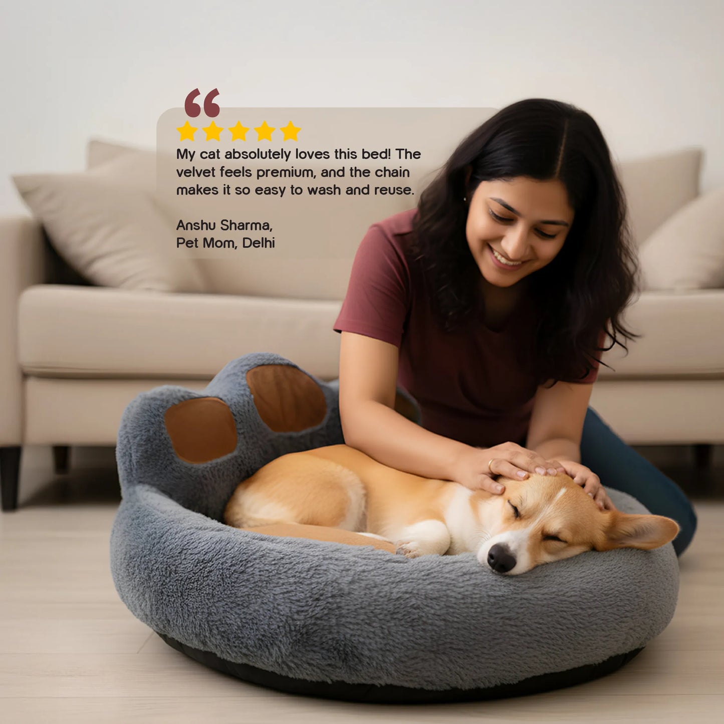 Pebble Pod | Plush Paw Bed | Washable Comfort for Cats & Small Dogs