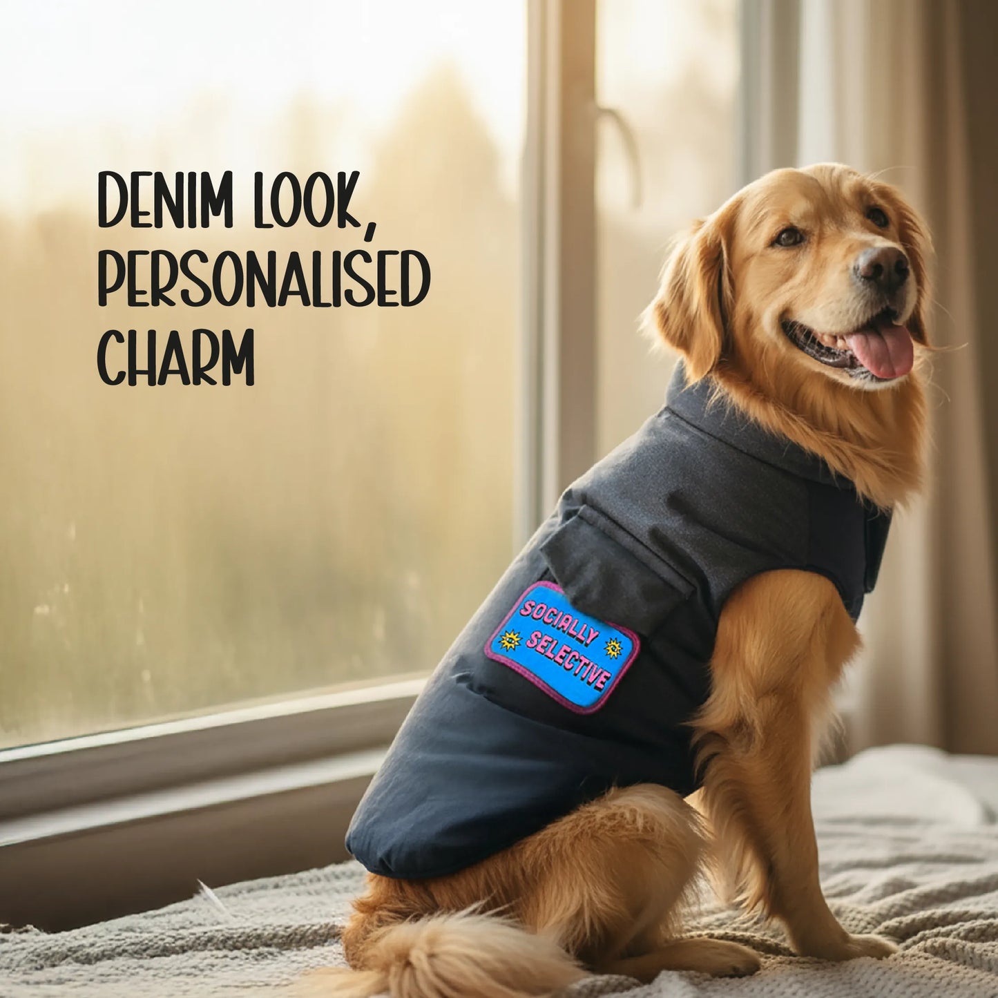 Persona Jacket | Winter Comfort Tailored to Your Pet’s Unique Personality | Denim Look | Soft Puffer Lining