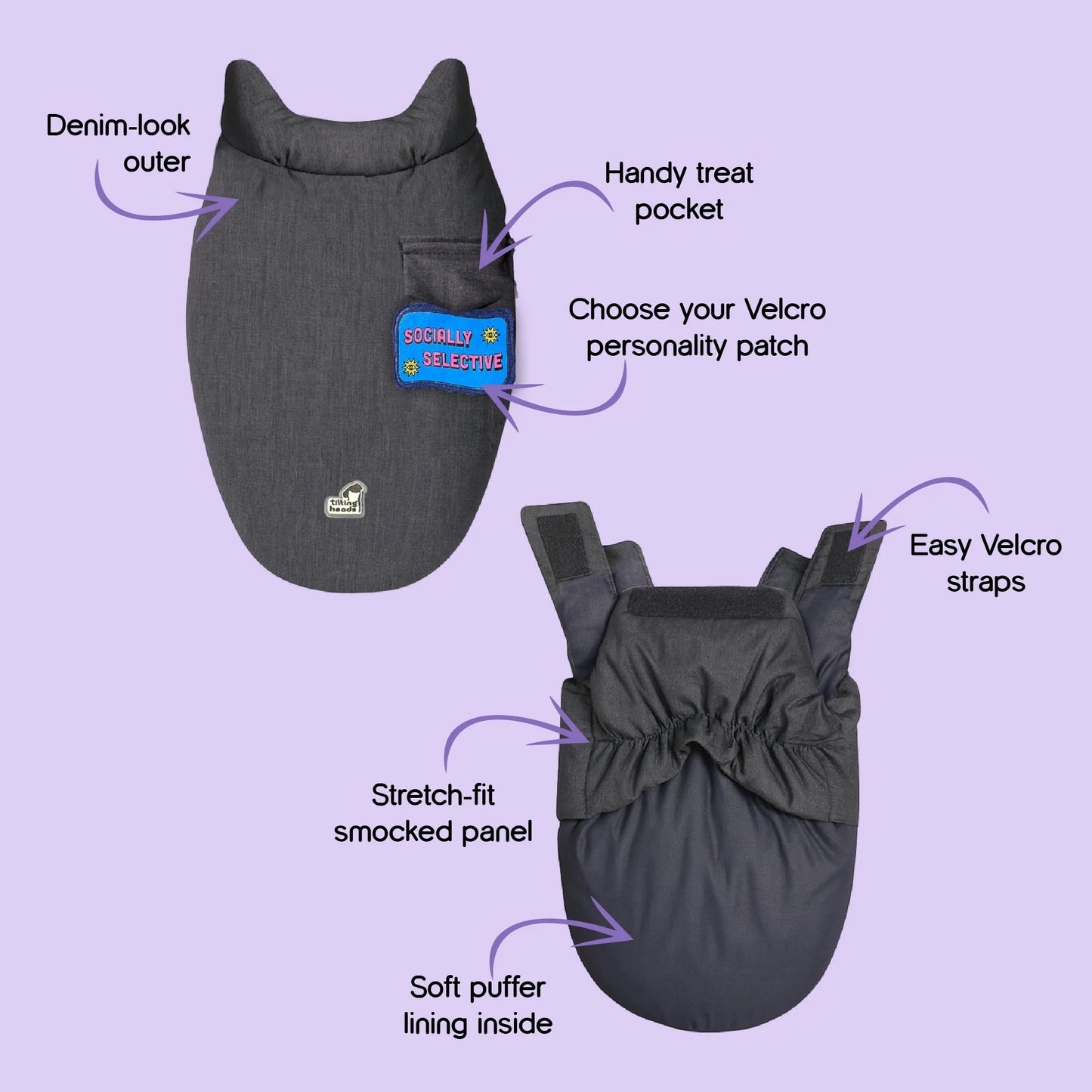 Persona Jacket | Winter Comfort Tailored to Your Pet’s Unique Personality | Denim Look | Soft Puffer Lining