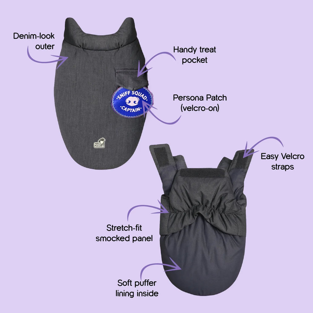 Persona Jacket | Winter Comfort Tailored to Your Pet’s Unique Personality | Denim Look | Soft Puffer Lining - Tilting Heads