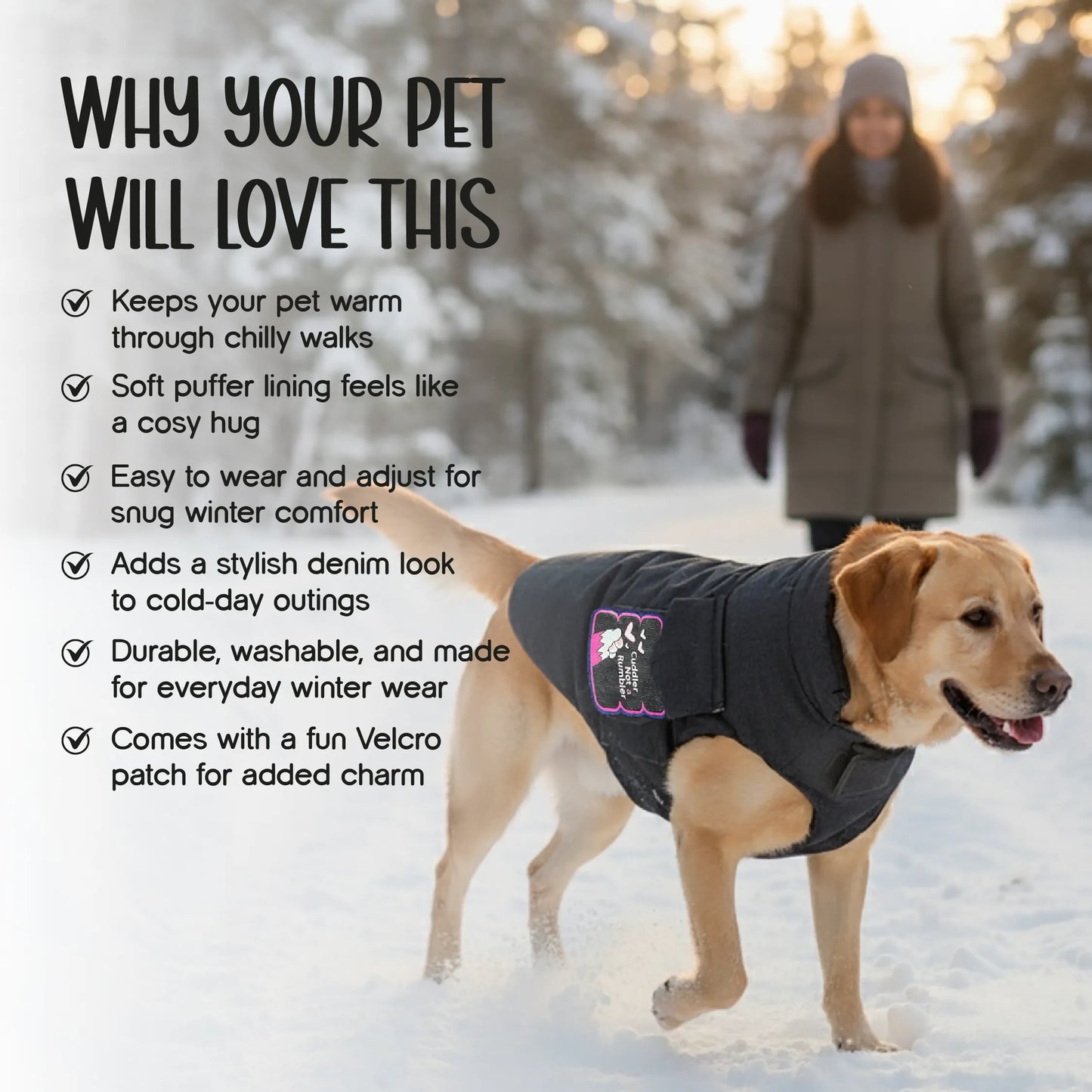 Persona Jacket | Winter Comfort Tailored to Your Pet’s Unique Personality | Denim Look | Soft Puffer Lining