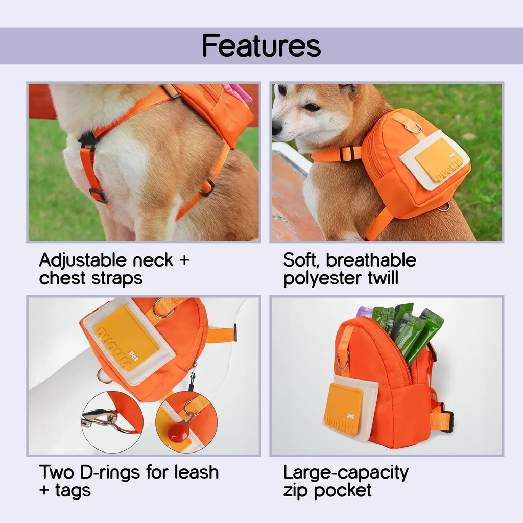 PetCore Satchel | With Matching Leash | Their Own Backpack | Easy Walk Control - Tilting Heads