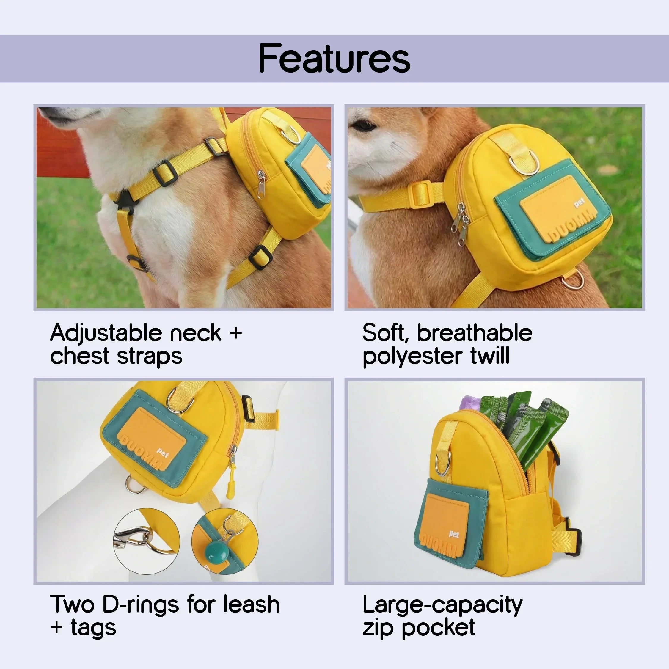 PetCore Satchel | With Matching Leash | Their Own Backpack | Easy Walk Control - Tilting Heads