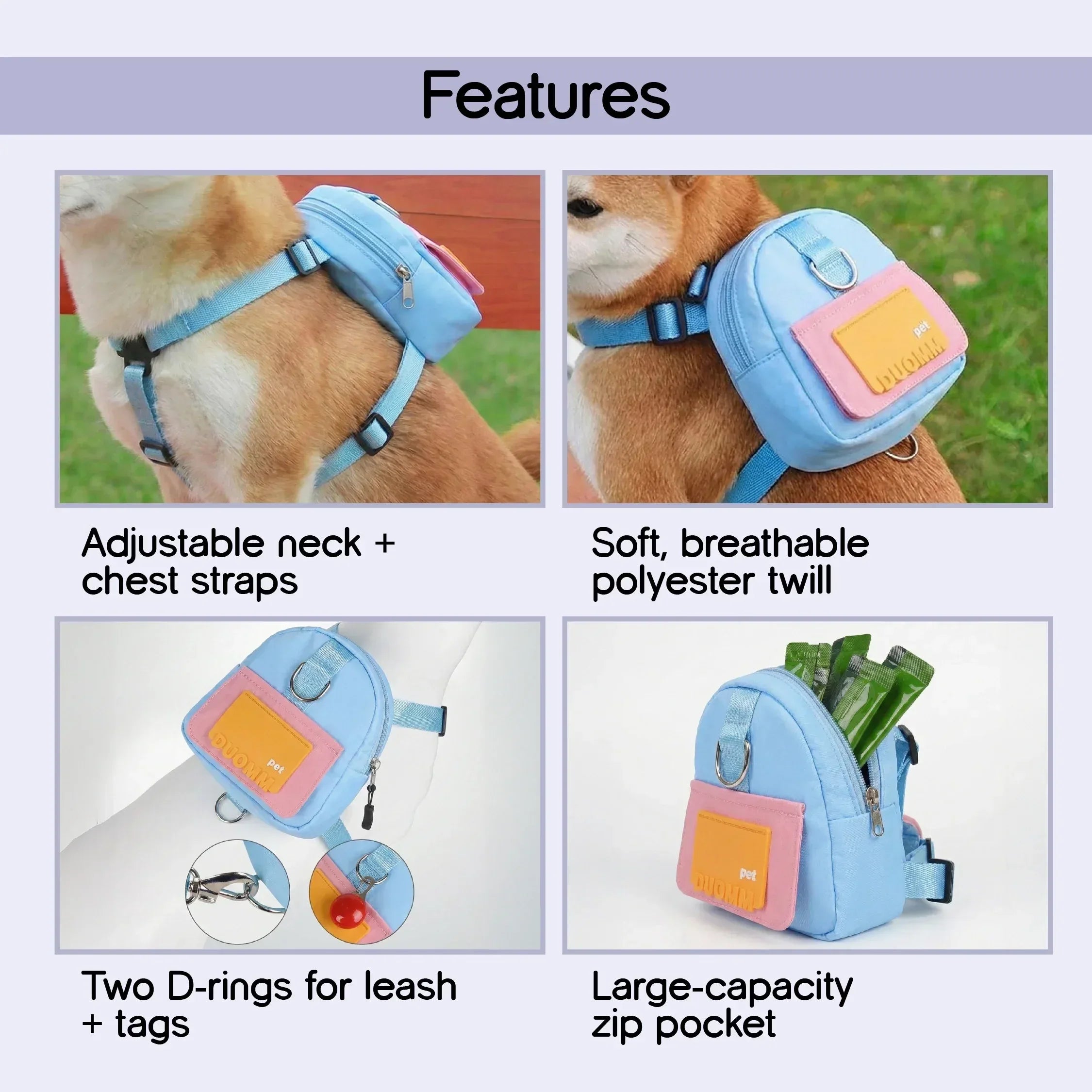 PetCore Satchel | With Matching Leash | Their Own Backpack | Easy Walk Control - Tilting Heads