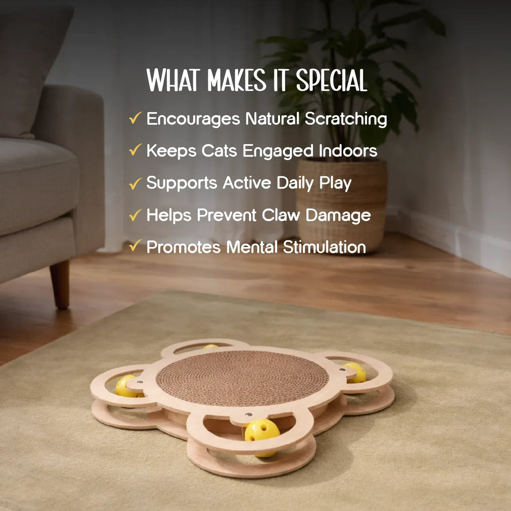 Quad Spin Scratcher – Interactive Scratching & Rolling Play Toy for Cats