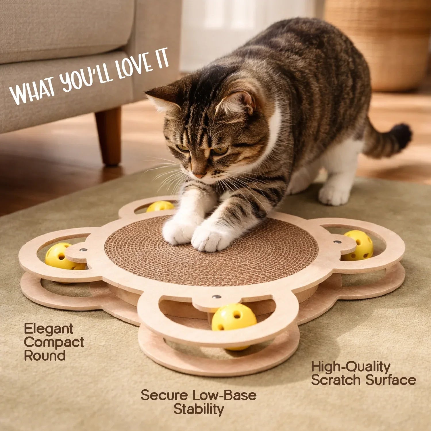 Quad Spin Scratcher – Interactive Scratching & Rolling Play Toy for Cats