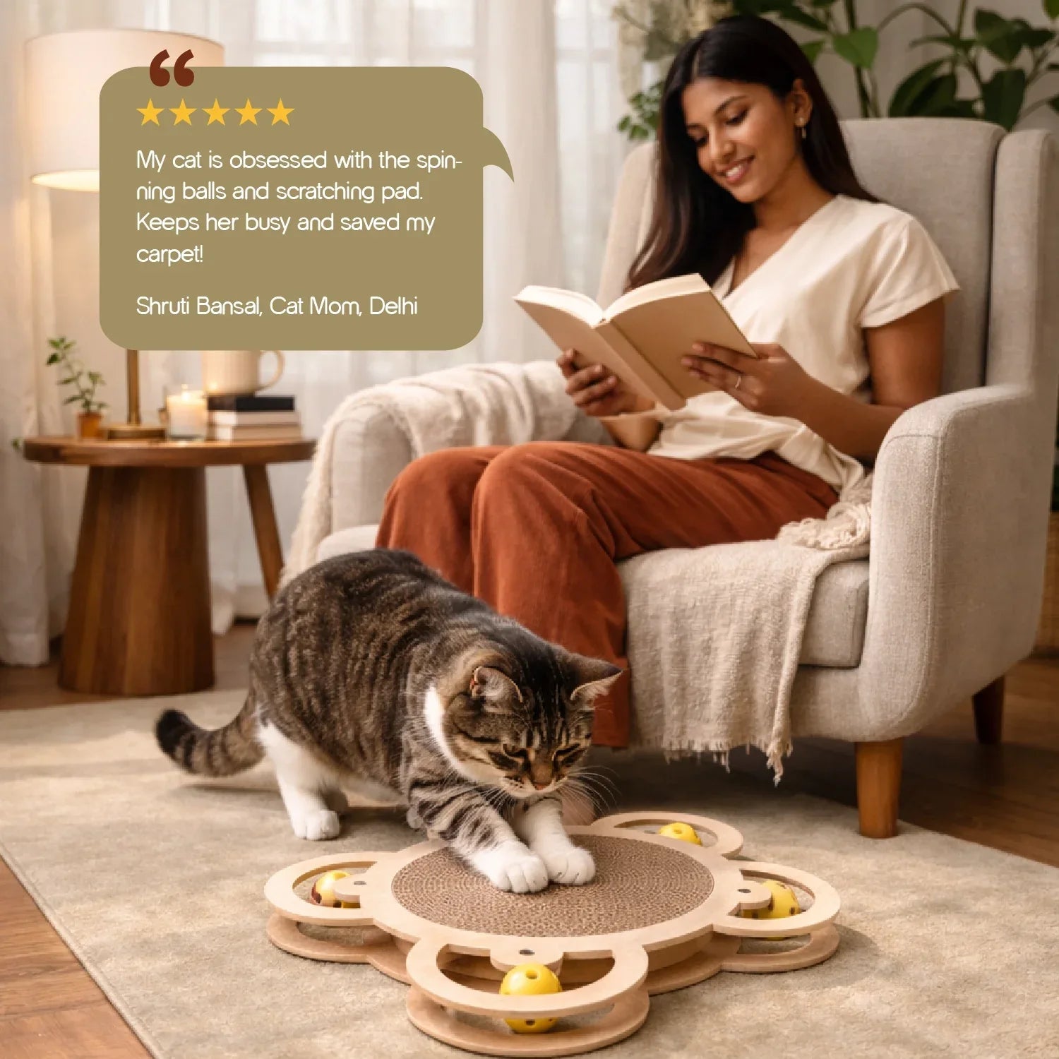 Quad Spin Scratcher – Interactive Scratching & Rolling Play Toy for Cats