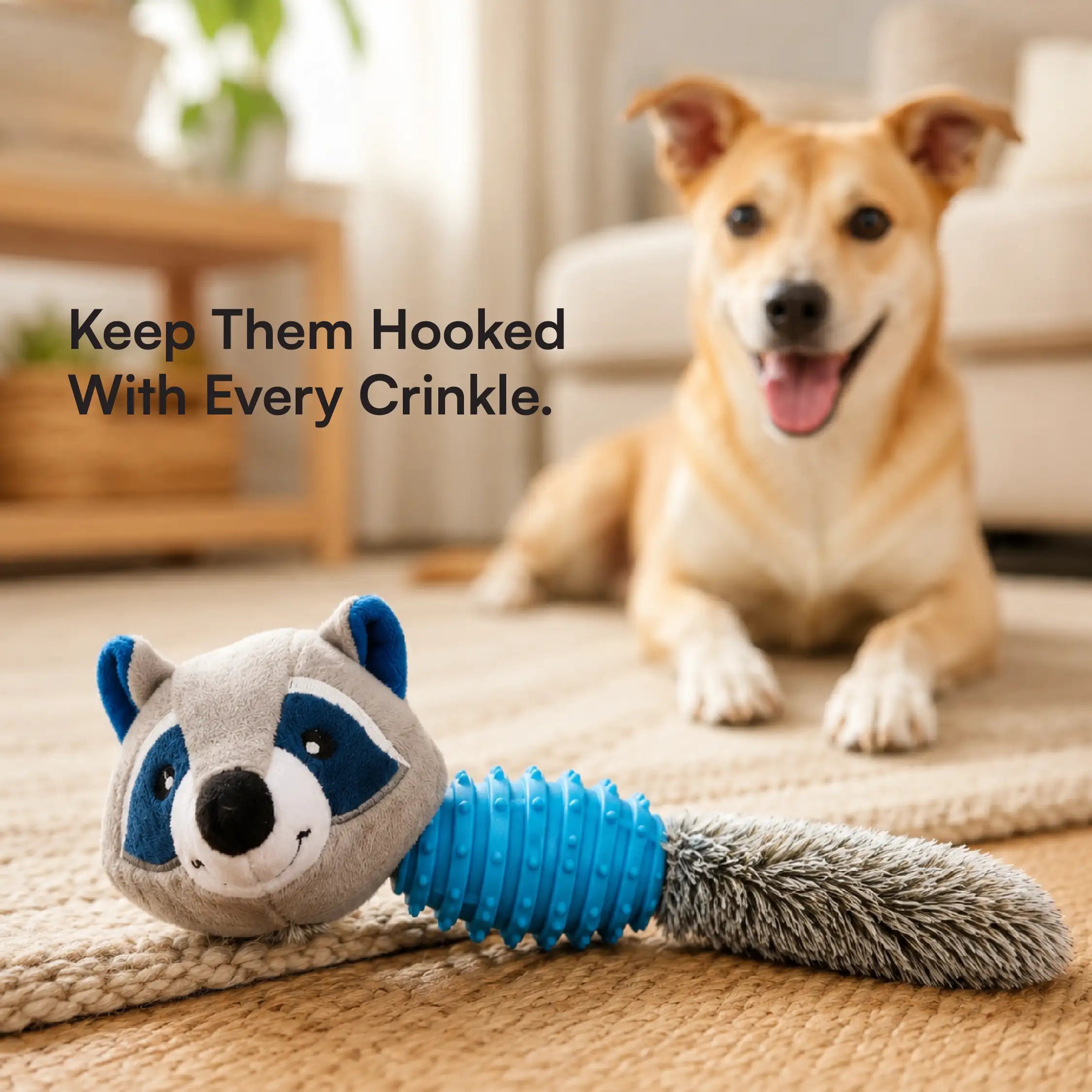 RustleRaccoon Toy | Crinkle & Squeaky Plush Dog Toy