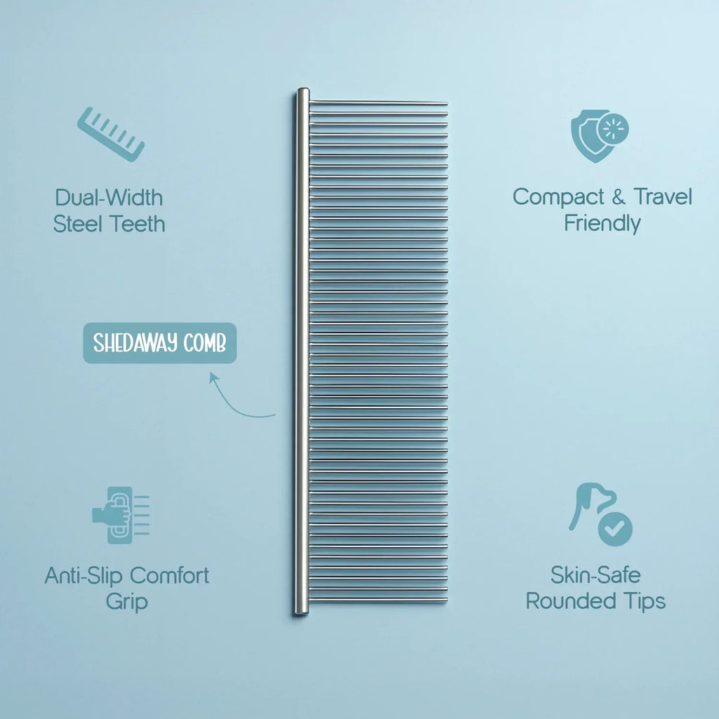 Shedaway Comb | Dual - Width Stainless Steel Grooming Comb - Tilting Heads