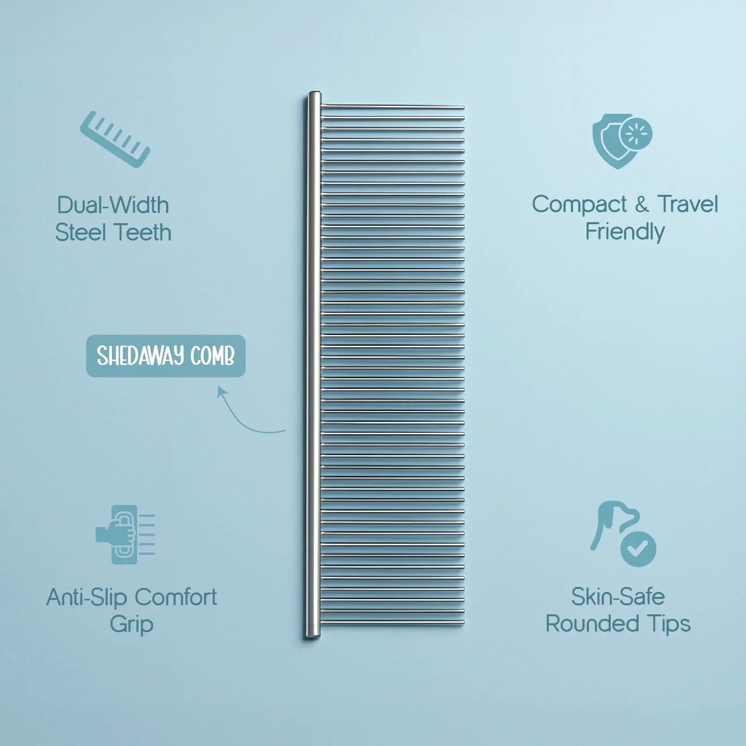Shedaway Comb | Dual - Width Stainless Steel Grooming Comb - Tilting Heads