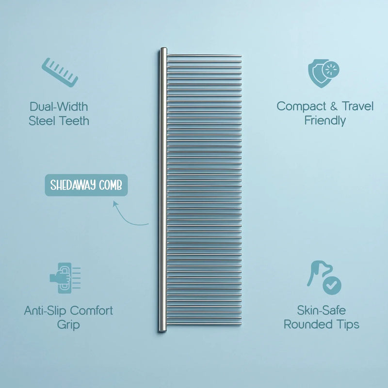 Shedaway Comb | Dual - Width Stainless Steel Grooming Comb - Tilting Heads