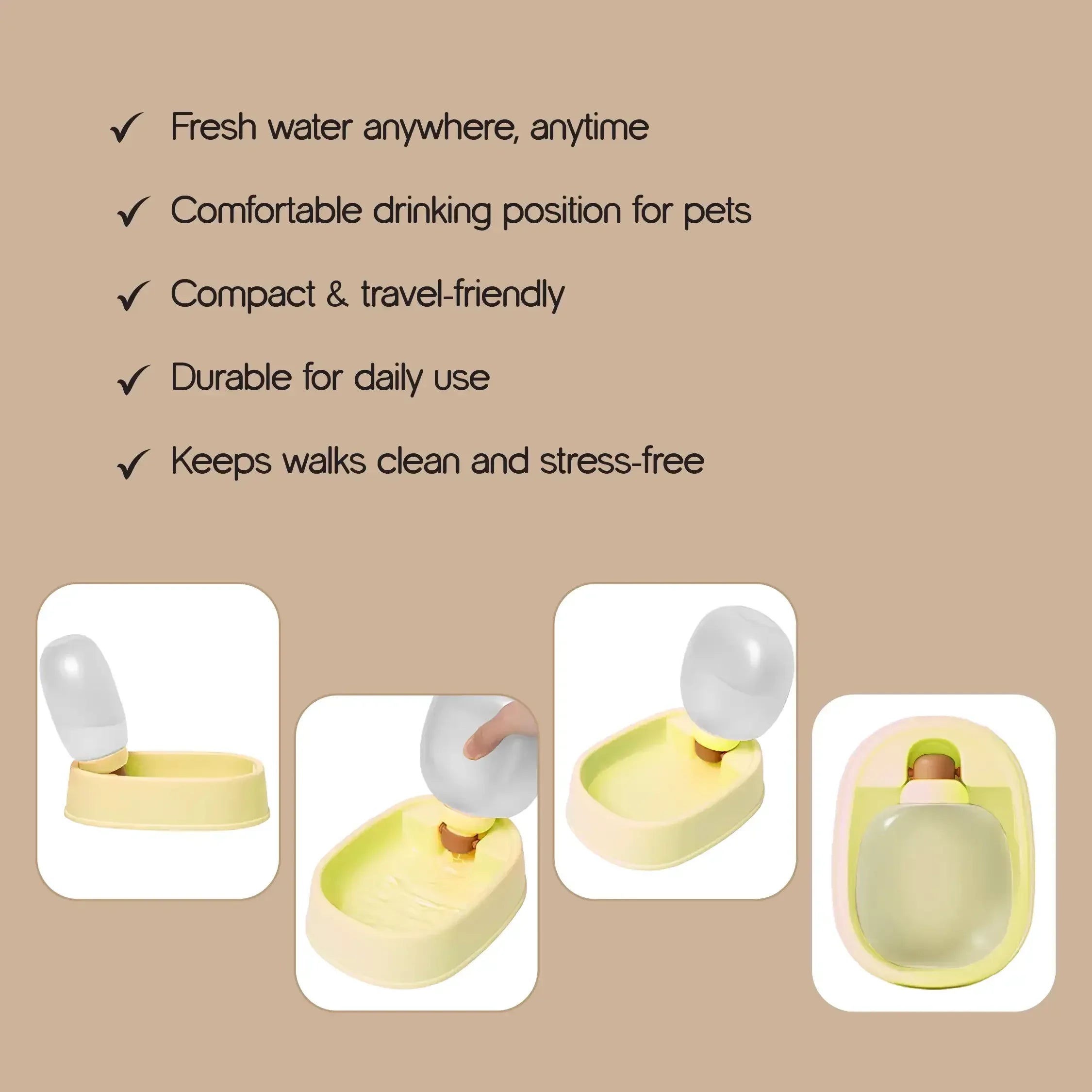 SipEase Pot – Travel Friendly Pet Water Bottle with Drinking Bowl - Tilting Heads