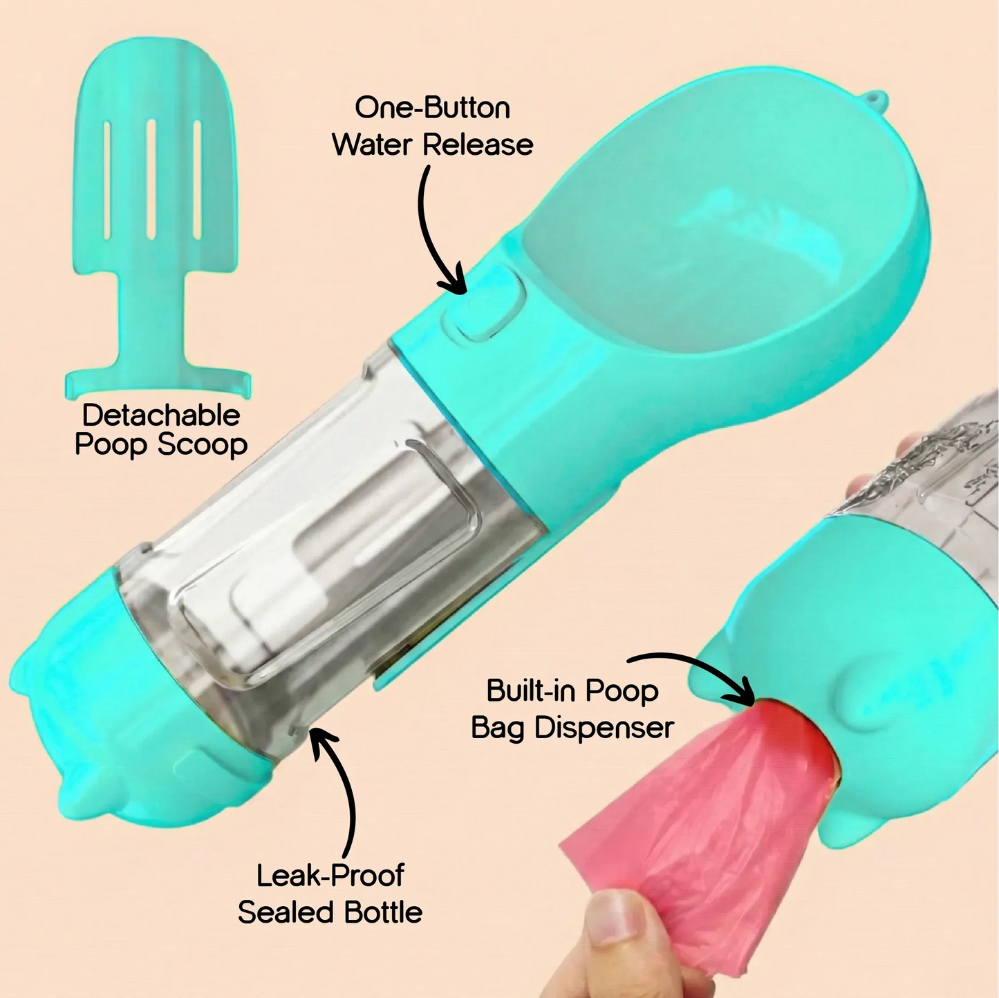 SipMate Pro | 3-in-1 Walk Bottle for Hydration & Cleanup - Tilting Heads