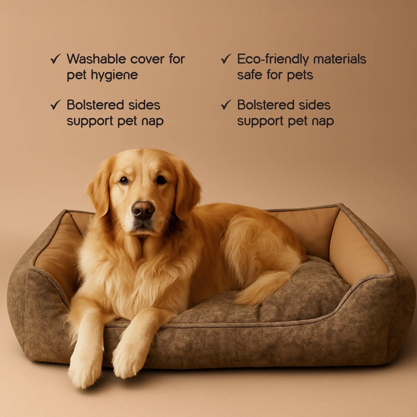 SlumberHaven Bed – Stylish Comfort with Bolstered Support | Washable & Durable