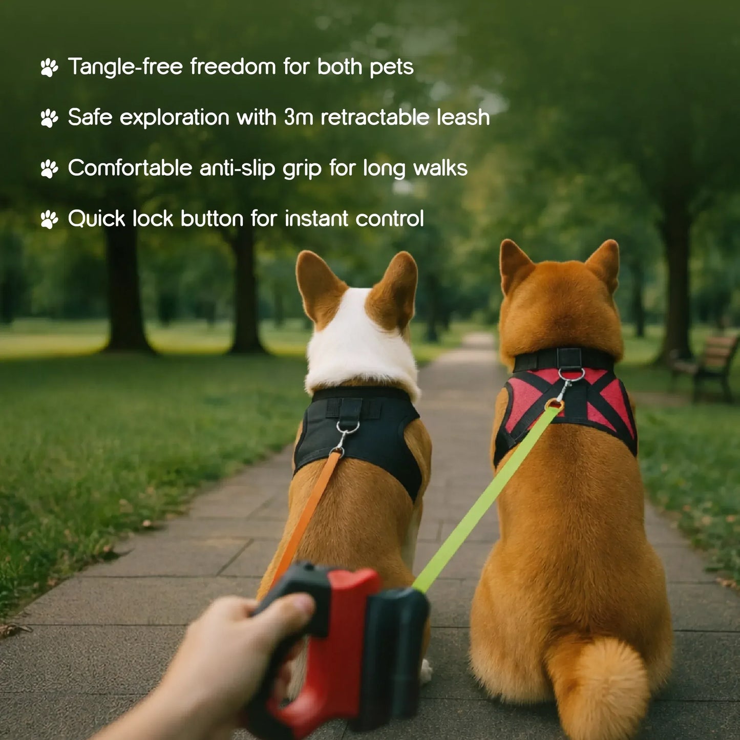 TangleGuard Leash – Dual Leash | LED Light | Anti-Slip
