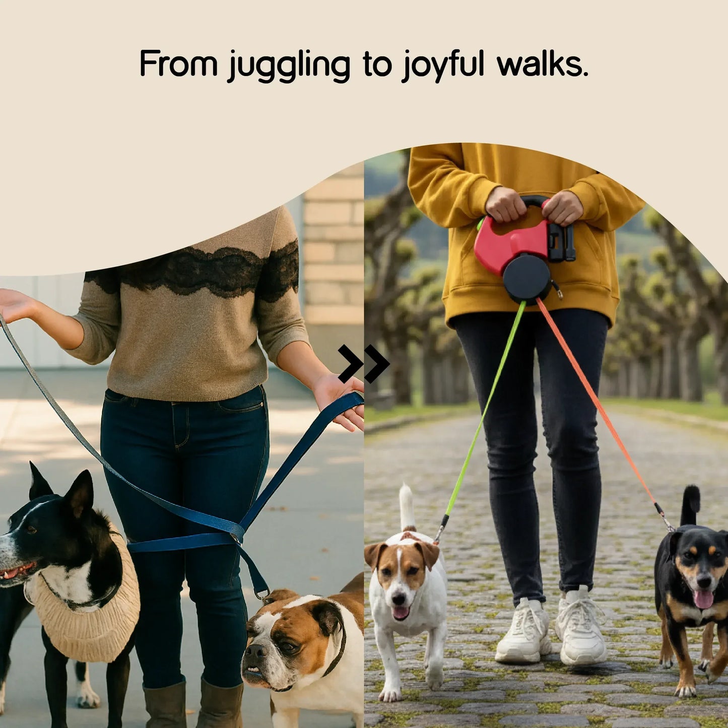 TangleGuard Leash – Dual Leash | LED Light | Anti-Slip
