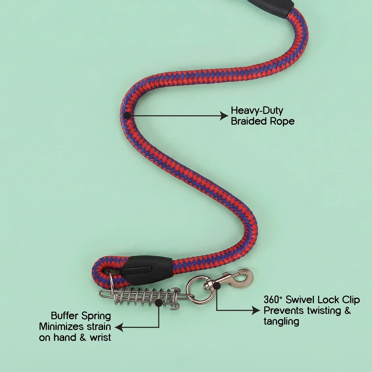 TitanGrip Leash | Buffer Spring Control | No-Jerk Walking - Tilting Heads