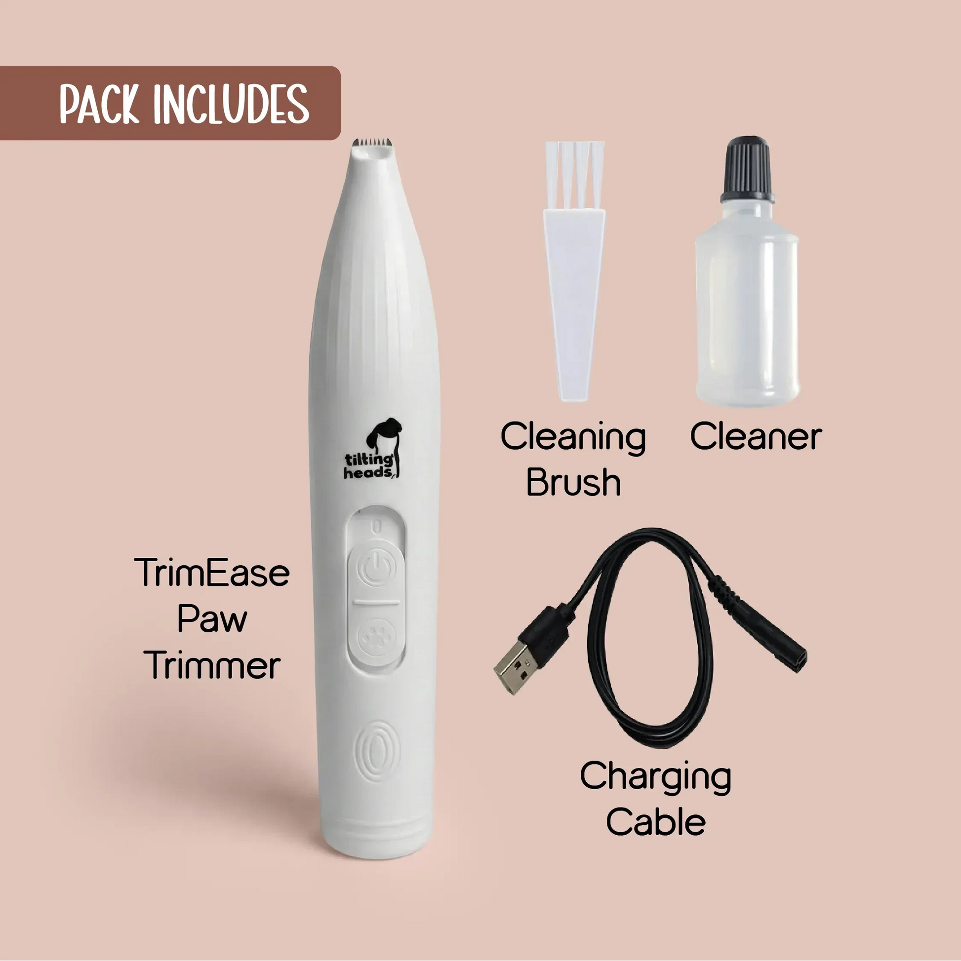 TrimEase Paw Trimmer | Precise & Gentle Grooming For Pets | Rechargeable & Safe - Tilting Heads