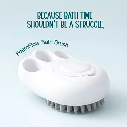 FoamFlow Bath Brush - 2 in 1 Pet Massage Brush with Shampoo Dispenser - Tilting Heads