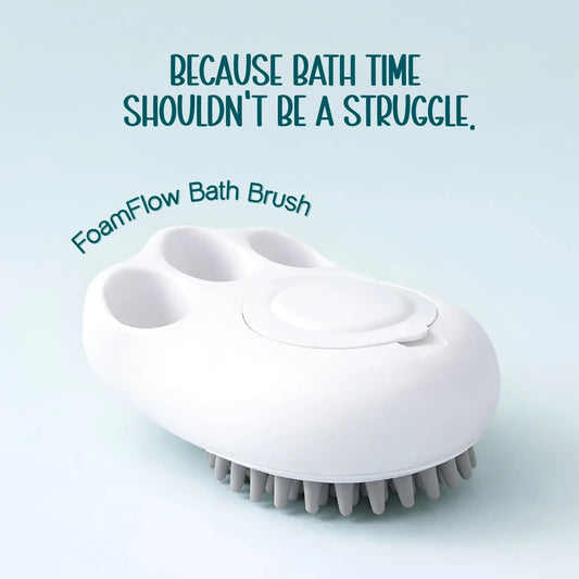 FoamFlow Bath Brush - 2 in 1 Pet Massage Brush with Shampoo Dispenser - Tilting Heads