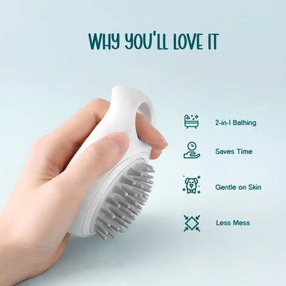 FoamFlow Bath Brush - 2 in 1 Pet Massage Brush with Shampoo Dispenser - Tilting Heads