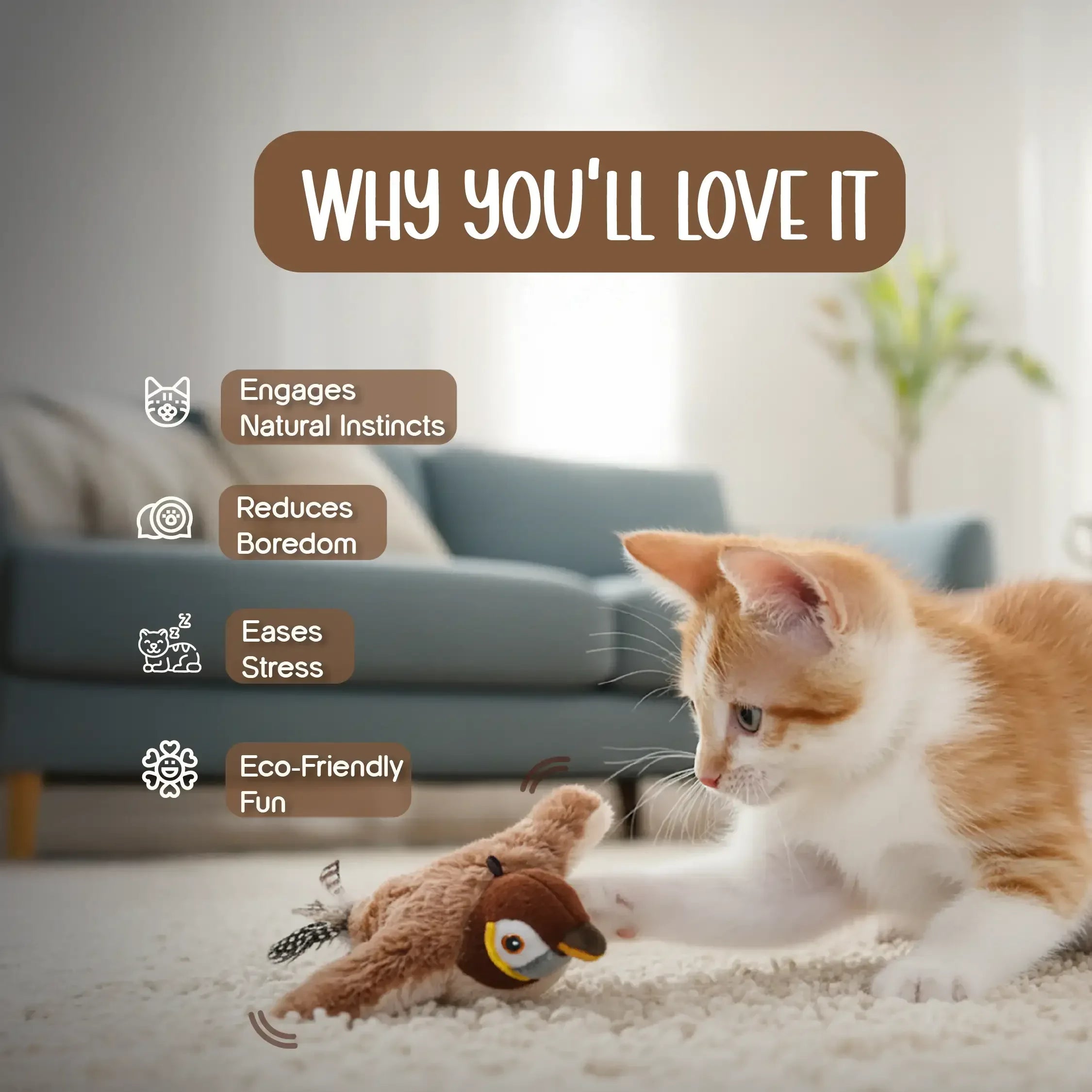 WingBird Smart Flapping Toy – Real Chirps & Safe Pet Play - Tilting Heads