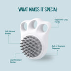 FoamFlow Bath Brush - 2 in 1 Pet Massage Brush with Shampoo Dispenser - Tilting Heads