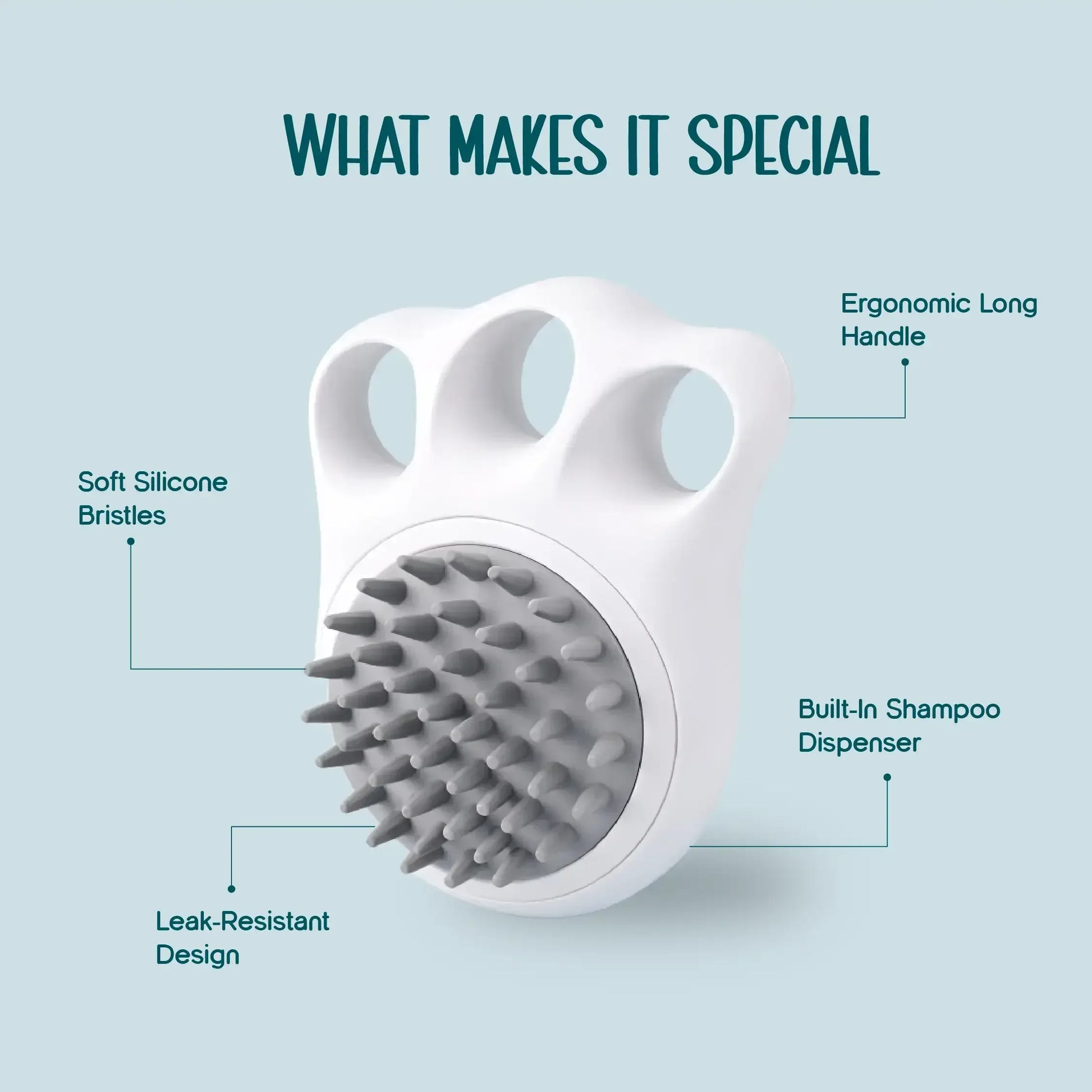 FoamFlow Bath Brush - 2 in 1 Pet Massage Brush with Shampoo Dispenser - Tilting Heads