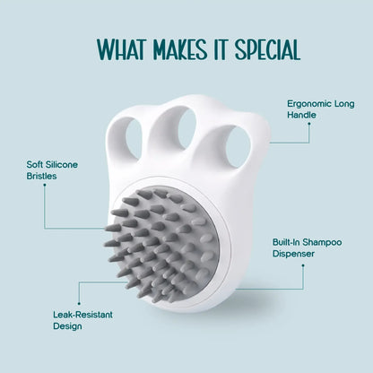 FoamFlow Bath Brush - 2 in 1 Pet Massage Brush with Shampoo Dispenser - Tilting Heads