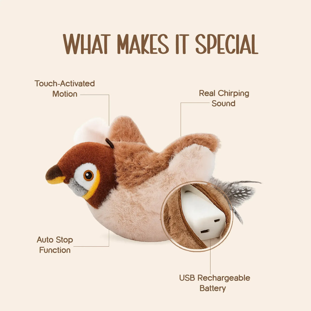 WingBird Smart Flapping Toy – Real Chirps & Safe Pet Play - Tilting Heads