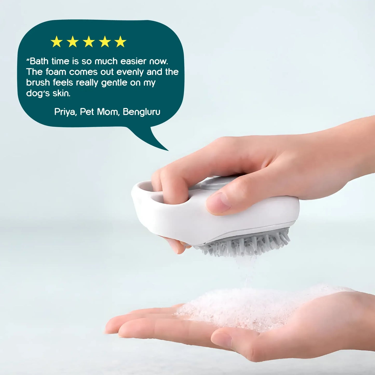 FoamFlow Bath Brush - 2 in 1 Pet Massage Brush with Shampoo Dispenser - Tilting Heads