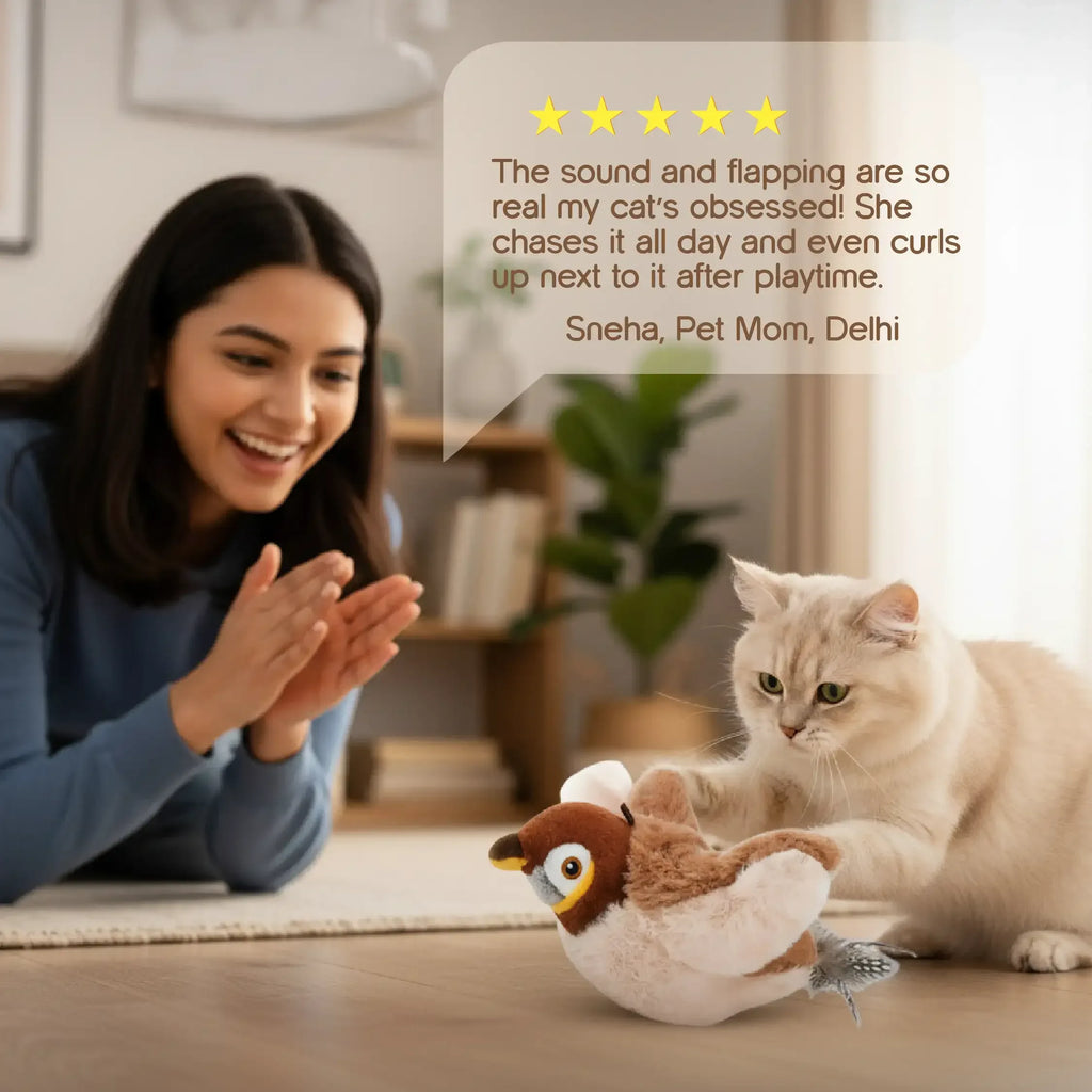 WingBird Smart Flapping Toy – Real Chirps & Safe Pet Play - Tilting Heads